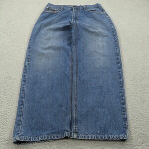 Street Jeans Baggy Men 34 Y2K Embroidered Skater Grunge Wide Leg Pipes 34x30